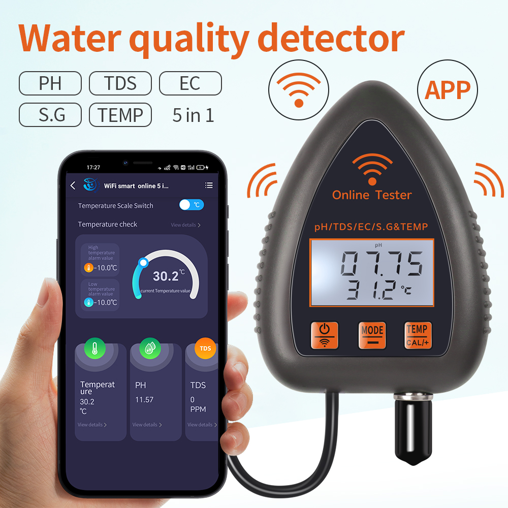 Marine Aquarium Par Meter - Tuya WiFi 5'i 1 arada TDS/EC/TUZ/S.G./SICAKLIK